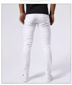 Image of Pantalones vaqueros informales blancos para hombre, nuevos pantalones vaqueros cómodos, elásticos, ajustados, rectos, ropa masculina, ropa de calle
