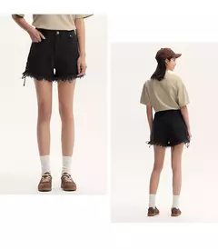 Semir-pantalones cortos de cintura alta para mujer, Shorts negros con borde enrollado, alargamiento de piernas, novedad de verano 2024 - Eleganzie