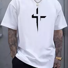 Image of Camiseta de manga corta con cuello redondo para hombre, 100% de algodón puro, informal, holgada, de talla grande, con estampado creativo cruzado, deportiva, cómoda, de verano