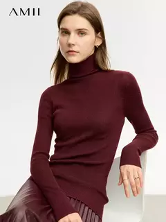 AMII suéter minimalista para mujer 2023 invierno nuevo Simple ajustado cuello alto elástico cálido sólido jerseys Mujer 12323075 en internet