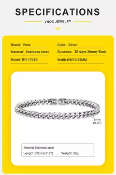 Vnox-pulsera de cadena cubana para hombre y mujer, brazalete de eslabones Curb de acero inoxidable sólido, joyería de 6/8/10/12mm - comprar en línea