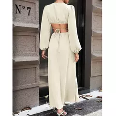 Mia Muse Vestidos de mujer Otoño Sexy Loin Hollowing Manga larga Con cuello en V Una línea Maxi vestidos de fiesta