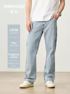 SIMWOOD 2025 Primavera Verano nuevos pantalones vaqueros sueltos relajantes para hombres pantalones vaqueros Cargo de tela de 11oz