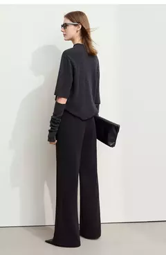 AMII-pantalones minimalistas de punto en espiga para mujer, pantalón de pierna ancha de cintura alta, informal, para ir al trabajo, invierno, 2024 12444064 - Eleganzie