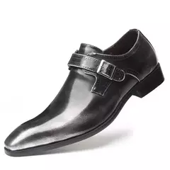 Zapatos de cuero británicos con punta estrecha para hombre, zapatos individuales de tacón bajo con hebilla, zapatos sin cordones de talla grande para hombre en internet