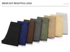 Pantalones informales 97% algodón para hombre, moda de otoño, cómodos, elásticos, ajustados, rectos, de negocios, negro, verde militar, caqui - online store