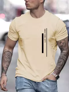 Image of Camiseta de manga corta con cuello redondo y estampado de nueva ciudad de trabajo 100% algodón de talla grande de verano para hombre