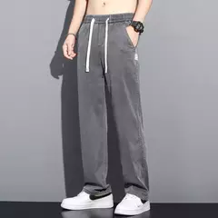 NOVEDAD DE VERANO 20224, pantalones vaqueros suaves de tela Lyocell para hombre, pantalones rectos finos sueltos con cordón en la cintura elástica, pantalones casuales de Corea - Eleganzie