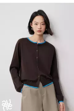 TOYOUTH-suéter de punto para mujer, cárdigan de manga larga con botones y cuello redondo, Color contrastante, novedad de otoño, 2024 - comprar en línea