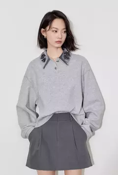 TOYOUTH-sudaderas con capucha para mujer, Jersey de manga larga con cuello vuelto y bordado de cuentas, Tops grises, otoño 2024