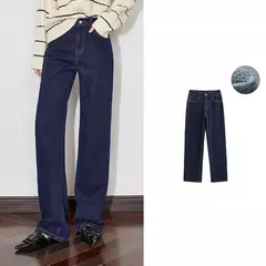 TOYOUTH, pantalones vaqueros de mezclilla de lana para mujer, Otoño Invierno 20224, nuevos pantalones largos cálidos gruesos de pierna ancha recta de cintura media - Eleganzie