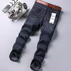 Image of 2025 moda cuatro estaciones clásico azul negro trabajo pantalones vaqueros hombres Jeans Casual recto estiramiento ropa de marca masculina