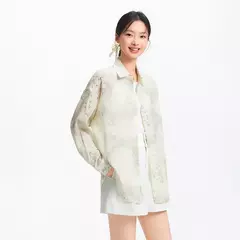 Imagen de Semir camisa de manga larga para mujer de longitud media de gran tamaño ajuste relajado 2025 nueva camisa de verano con estampado completo de tinta para estilo moderno y artístico