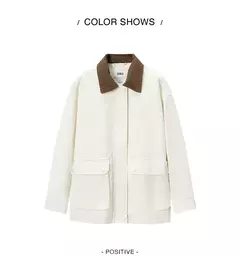 Semir-abrigo de longitud media para mujer, chaqueta holgada con cuello de PANA con bloqueo de Color, estilo Retro, bordado, a la moda, novedad de otoño, 2024 - comprar en línea