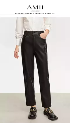 AMII-pantalones minimalistas hasta el tobillo para mujer, pantalón informal, de piel sintética, rectos, lisos, a la moda, para invierno, 2024 12344138 on internet
