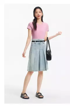 Semir-Camiseta de manga corta para mujer, Top recortado bordado ajustado informal, Top básico con cuello redondo y hombros descubiertos, novedad de verano 2025
