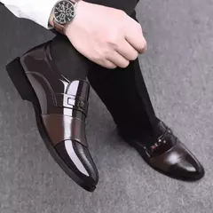 Zapatos de cuero formales para hombres, modernos y versátiles, informales de negocios, sencillos, sin cordones, zapatos de cuero informales perezosos