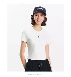 Semir-Camiseta de manga corta para mujer, Jersey recortado ajustado adelgazante, novedad de verano 2021, jersey bordado, bonito para todos los días y elegante