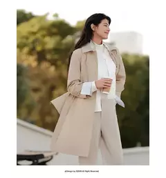 Semir-gabardina de cintura larga para mujer, abrigo holgado de manga raglán con solapa y Triple protección, color caqui, novedad de primavera, 2024 - tienda en línea