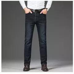 Pantalones elásticos informales de negocios para hombre, pantalón vaquero azul clásico, Vaqueros rectos holgados, talla grande 40 42 44 46 2025 - Eleganzie