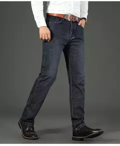 2025 moda cuatro estaciones clásico azul negro trabajo pantalones vaqueros hombres Jeans Casual recto estiramiento ropa de marca masculina