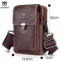 BULLCAPTAIN, riñonera de cuero Crazy Horse para hombre, bolsa para teléfono, riñonera pequeña para hombre, bolso con cinturón para el pecho, mochila YB075 - tienda en línea
