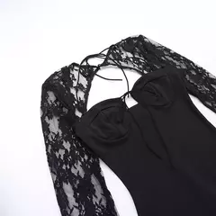 Nuevo Mini vestido Sexy para mujer Primavera Verano Tie-up encaje Patchwork ceñido al cuerpo vestidos de manga larga vestido sin espalda para fiesta Club en internet