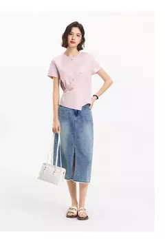 Semir-Camiseta de manga corta para mujer, diseño recortado, dobladillo dividido, Top de algodón de verano, ajuste relajado para estilo informal y elegante, 2025 - tienda en línea