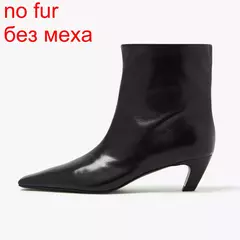 QUTAA-Botines de piel auténtica con tacón cónico para mujer, botas de tacón alto de Metal con punta cuadrada, talla 34-39, para otoño e invierno, 2025 on internet