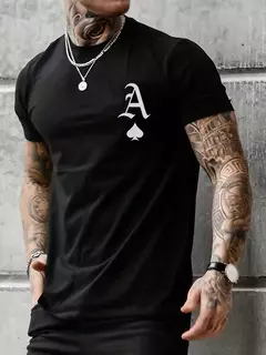 Image of Camiseta de manga corta con cuello redondo y estampado de letras grandes para hombre, 100% algodón, informal, holgada, de verano