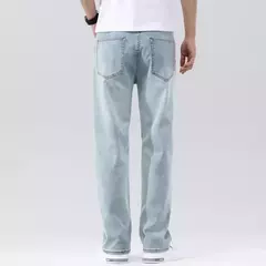 Pantalones vaqueros informales elásticos de algodón puro para hombre, pantalones de pierna ancha rectos holgados clásicos, pantalones vaqueros lavados de marca de alta calidad - Eleganzie