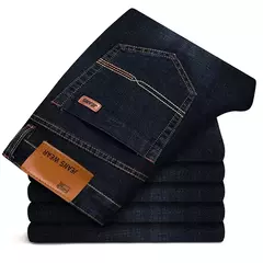 Pantalones vaqueros elásticos ajustados clásicos de otoño para hombre, pantalones de pierna recta de mezclilla de algodón informales de negocios, pantalones negros y azules para hombre on internet