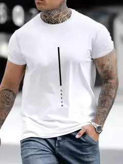Camiseta holgada de verano 100% algodón con estampado de letras DREAM para hombre, camiseta deportiva informal ajustada con cuello redondo y manga corta