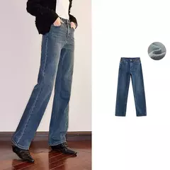 TOYOUTH-pantalones vaqueros de lana para mujer, pantalón Retro, de cintura media, ajustado, grueso, cálido, para invierno, 2024 en internet