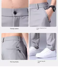 2025 Joggers de verano para hombre, tela fina de seda de hielo, pantalones casuales elásticos de cuatro lados, pantalones Cargo, ropa de calle, pantalones de chándal
