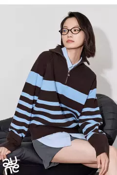 TOYOUTH-suéter de punto para mujer, suéter con capucha y cuello tipo Polo con cremallera a rayas, otoño e invierno, 2024 en internet