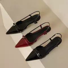 2024 nuevos zapatos de vestir de verano para Mujer, Sandalias de charol sin cordones con punta en pico, Sandalias con hebilla, tacones medios, Sandalias para Mujer - Eleganzie