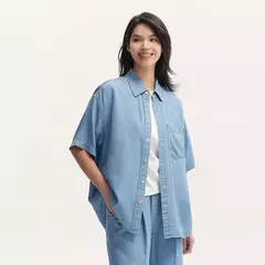 Semir-Camisa vaquera de manga corta para mujer, blusa informal holgada de longitud media con hombros caídos, suave, para verano, 2024 - tienda en línea