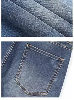 Image of Pantalones vaqueros informales elásticos de algodón puro para hombre, pantalones de pierna ancha rectos holgados clásicos, pantalones vaqueros lavados de marca de alta calidad