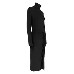 Vestidos de mujer nuevo otoño sólido Sexy Split elegante Maxi vestido ropa de calle moda manga larga cuello alto Casual vestido delgado Mujer - comprar en línea
