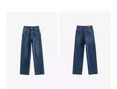 TOYOUTH, pantalones vaqueros de mezclilla de lana para mujer, Otoño Invierno 20224, nuevos pantalones largos cálidos gruesos de pierna ancha recta de cintura media - Eleganzie