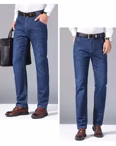 Image of Nueva ropa de trabajo clásica para hombre, pantalones vaqueros de negocios de alta calidad, pantalones vaqueros elásticos rectos informales a la moda, ropa de marca masculina