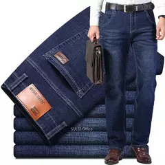 Pantalones vaqueros elásticos de Ajuste Recto para hombre, pantalones vaqueros suaves de color negro, 2023 - tienda en línea