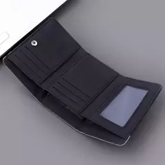 Cartera de lona para hombre, tarjeteros de identificación/foto, tarjetero negro/azul/gris, funda tipo billetera con 8 ranuras, monedero masculino con cerrojo, Mini billetera triple para hombre - comprar en línea