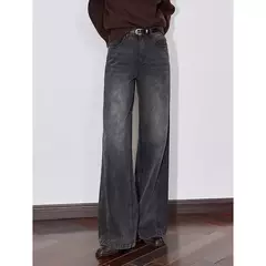 Imagen de TOYOUTH mujeres Denim Jeans 2024 Otoño Invierno nueva cintura media recta pierna ancha pantalones largos