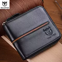 Cartera Bullcaptain retro RFID con cremallera y compartimento para hombre, tarjetero RFID, mini cartera de cuero antirrobo para hombre en internet