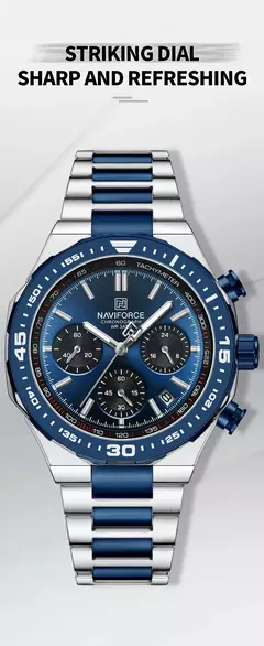 Imagen de Reloj de moda NAVIFORCE para hombre, relojes de pulsera de cuarzo clásicos resistentes al agua de acero inoxidable de lujo de alta calidad, reloj de cara grande para hombre