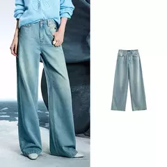 TOYOUTH, pantalones vaqueros de mezclilla para mujer, primavera 20220, nueva pierna ancha de acetato, cintura media baja, pantalones de pierna ancha rectos ajustados - tienda en línea