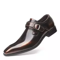 Zapatos de cuero británicos con punta estrecha para hombre, zapatos individuales de tacón bajo con hebilla, zapatos sin cordones de talla grande para hombre - comprar en línea