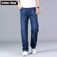 Pantalones vaqueros clásicos para hombre, Jeans azules finos, elásticos avanzados, rectos, sueltos, de marca, talla grande 40, 42, 44, novedad de 2023